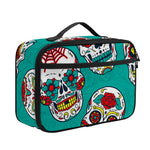Teal Sugar Skull Pattern Print Portable Lunch Bag