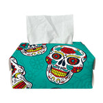 Teal Sugar Skull Pattern Print Rectangle Tissue Box Cover