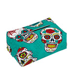 Teal Sugar Skull Pattern Print Rectangle Tissue Box Cover