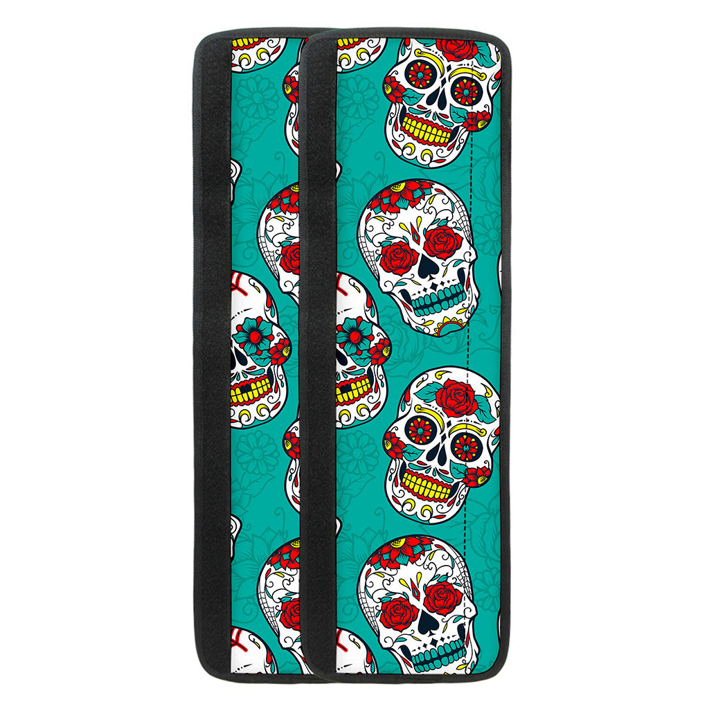 Teal Sugar Skull Pattern Print Refrigerator Handle Covers