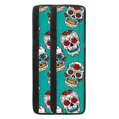 Teal Sugar Skull Pattern Print Refrigerator Handle Covers