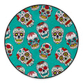 Teal Sugar Skull Pattern Print Round Floor Mat