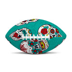 Teal Sugar Skull Pattern Print Rugby Ball