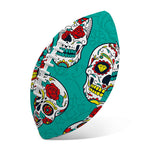 Teal Sugar Skull Pattern Print Rugby Ball