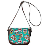 Teal Sugar Skull Pattern Print Saddle Bag