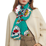 Teal Sugar Skull Pattern Print Scarf