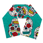 Teal Sugar Skull Pattern Print Scarf