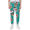 Teal Sugar Skull Pattern Print Joggers