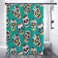 Teal Sugar Skull Pattern Print Shower Curtain