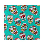 Teal Sugar Skull Pattern Print Silk Bandana