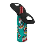 Teal Sugar Skull Pattern Print Single Neoprene Wine Tote