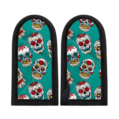 Teal Sugar Skull Pattern Print Skillet Handle Cover
