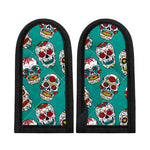 Teal Sugar Skull Pattern Print Skillet Handle Cover