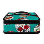 Teal Sugar Skull Pattern Print Small Lunch Bag