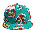 Teal Sugar Skull Pattern Print Snapback Cap
