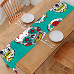 Teal Sugar Skull Pattern Print Table Runner
