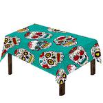 Teal Sugar Skull Pattern Print Tablecloth