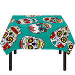 Teal Sugar Skull Pattern Print Tablecloth