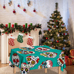 Teal Sugar Skull Pattern Print Tablecloth