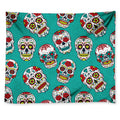 Teal Sugar Skull Pattern Print Tapestry