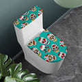 Teal Sugar Skull Pattern Print Toilet Lid And Tank Cover Set
