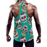 Teal Sugar Skull Pattern Print Training Tank Top