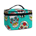 Teal Sugar Skull Pattern Print Travel Makeup Bag