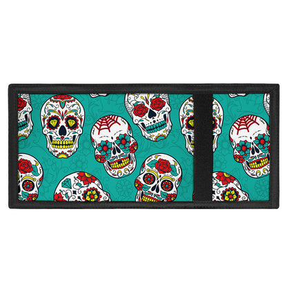 Teal Sugar Skull Pattern Print Trifold Wallet