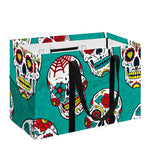 Teal Sugar Skull Pattern Print Utility Tote Bag