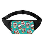 Teal Sugar Skull Pattern Print Waist Bag