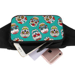 Teal Sugar Skull Pattern Print Waist Bag
