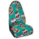 Teal Sugar Skull Pattern Print Waterproof Car Seat Cover