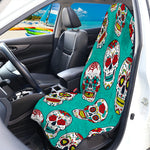 Teal Sugar Skull Pattern Print Waterproof Car Seat Cover