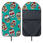 Teal Sugar Skull Pattern Print Waterproof Car Seat Cover