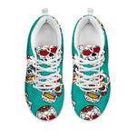 Teal Sugar Skull Pattern Print White Running Shoes