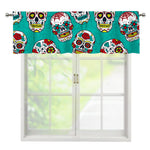 Teal Sugar Skull Pattern Print Window Valance