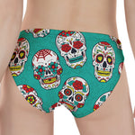 Teal Sugar Skull Pattern Print Women's Panties