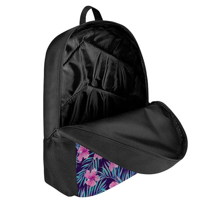 Teal Tropical Hibiscus Pattern Print 17 Inch Backpack