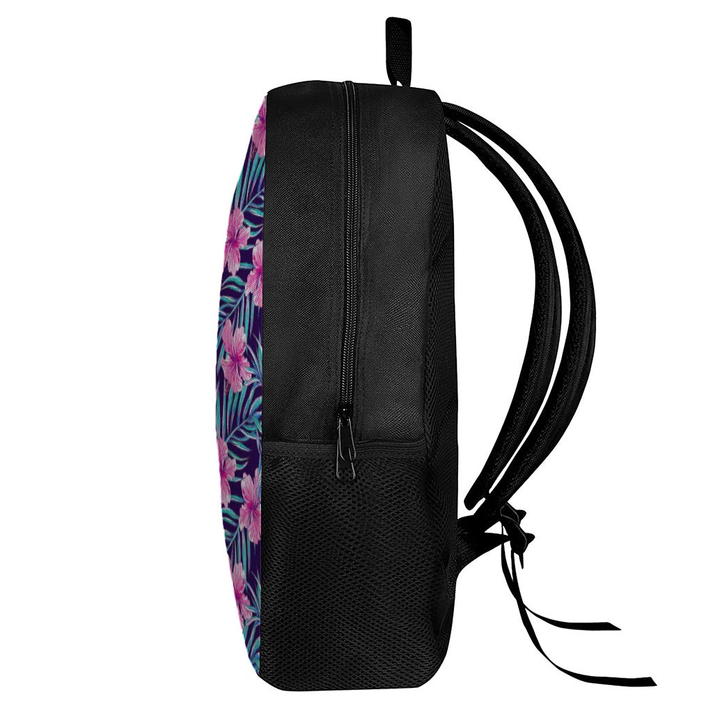 Teal Tropical Hibiscus Pattern Print 17 Inch Backpack