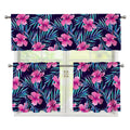 Teal Tropical Hibiscus Pattern Print 3 Piece Kitchen Curtains