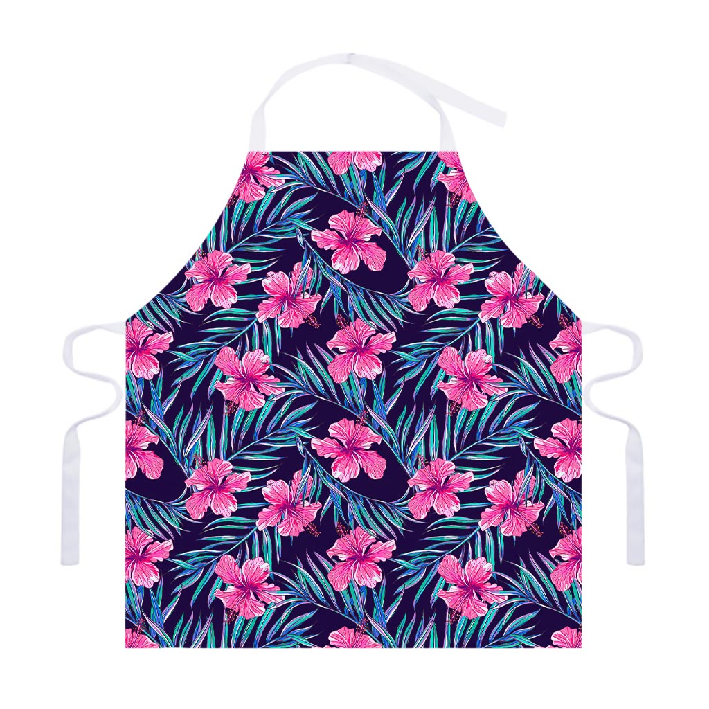 Teal Tropical Hibiscus Pattern Print Adjustable Apron