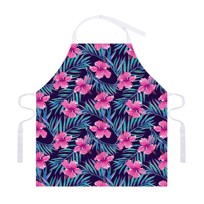 Teal Tropical Hibiscus Pattern Print Adjustable Apron