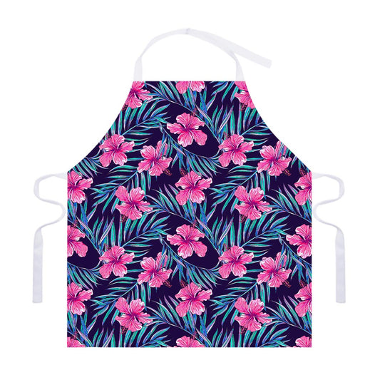 Teal Tropical Hibiscus Pattern Print Adjustable Apron