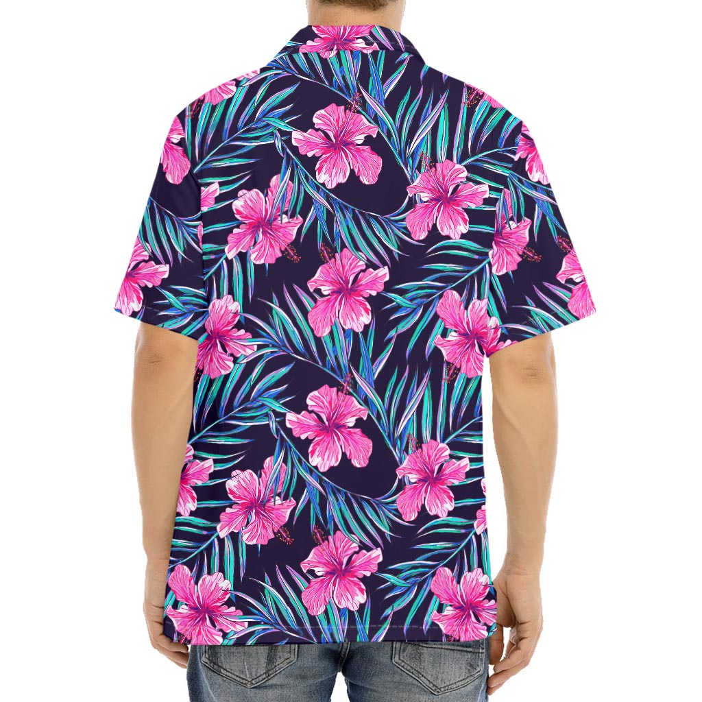 Teal Tropical Hibiscus Pattern Print Aloha Shirt