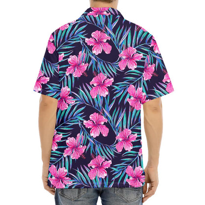 Teal Tropical Hibiscus Pattern Print Aloha Shirt