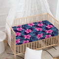 Teal Tropical Hibiscus Pattern Print Baby Crib Sheet