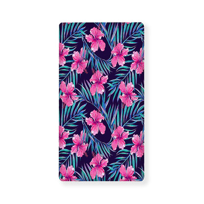 Teal Tropical Hibiscus Pattern Print Baby Crib Sheet