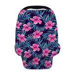 Teal Tropical Hibiscus Pattern Print Baby Seat Cover