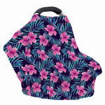 Teal Tropical Hibiscus Pattern Print Baby Seat Cover