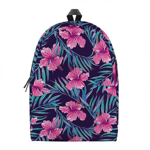 Teal Tropical Hibiscus Pattern Print Backpack